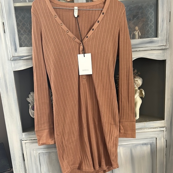Spell Dresses & Skirts - Spell Rib Henley Women's Tan Dress​